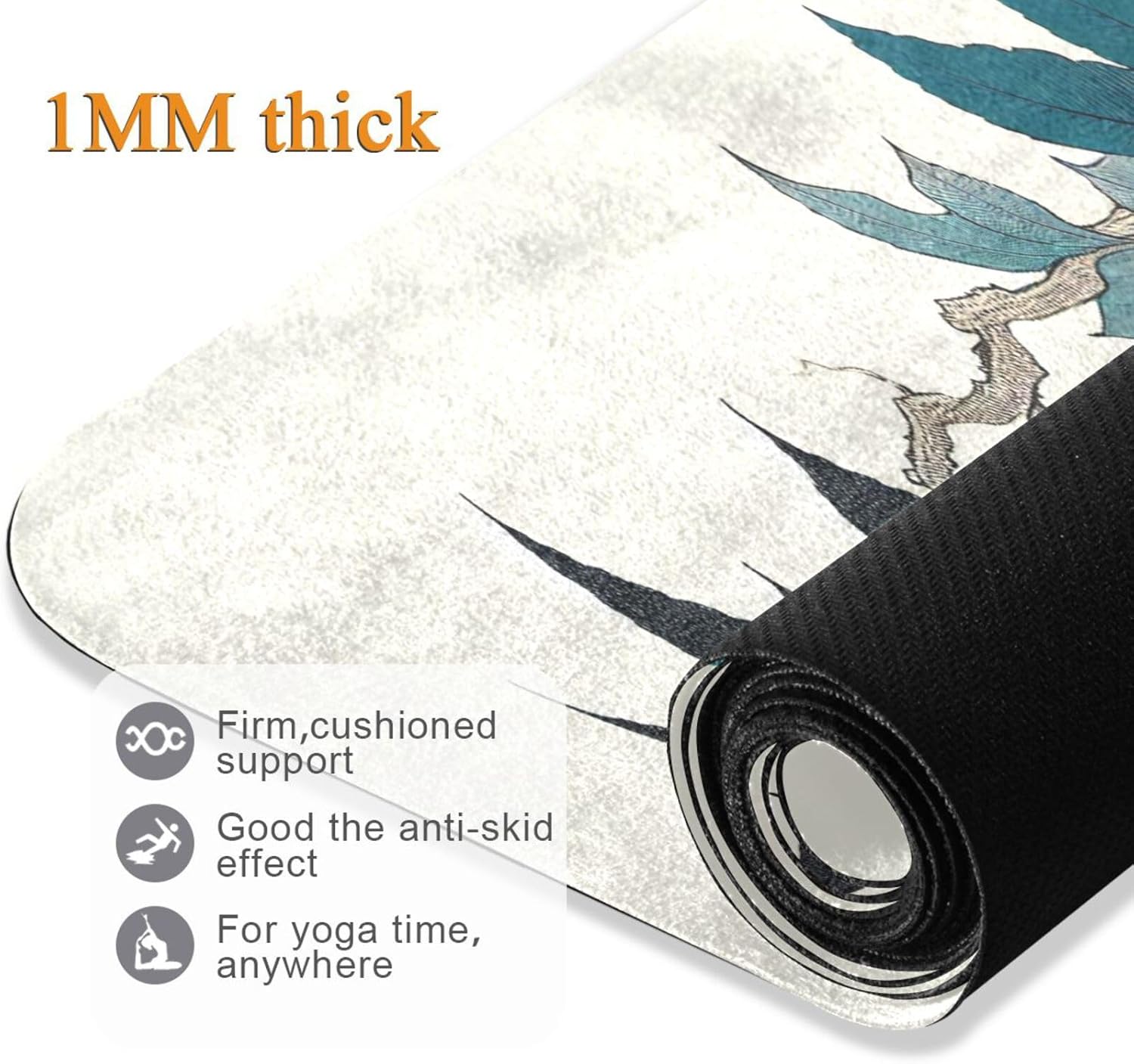 Traditional Chinese Peony Yoga Mat – Non-Slip Foldable Exercise Mat with Oriental Floral Design, Extra Cushion for Comfort