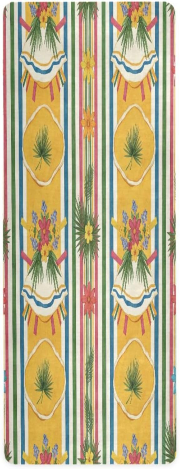 Foldable Yoga Mat | Portable Non-Slip Travel Exercise Mat with Colorful Floral & Stripe Design