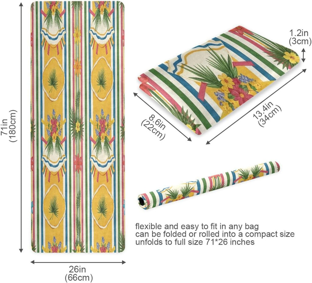Foldable Yoga Mat | Portable Non-Slip Travel Exercise Mat with Colorful Floral & Stripe Design