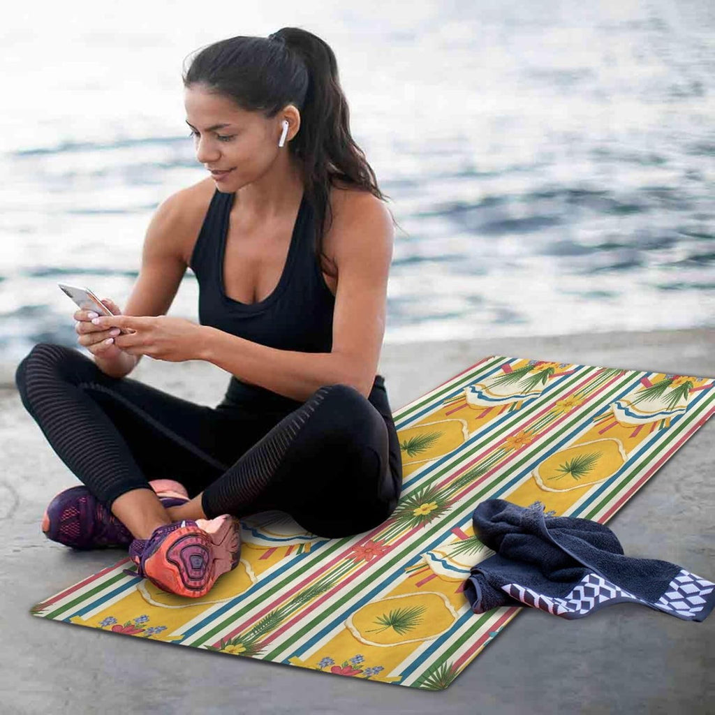 Foldable Yoga Mat | Portable Non-Slip Travel Exercise Mat with Colorful Floral & Stripe Design