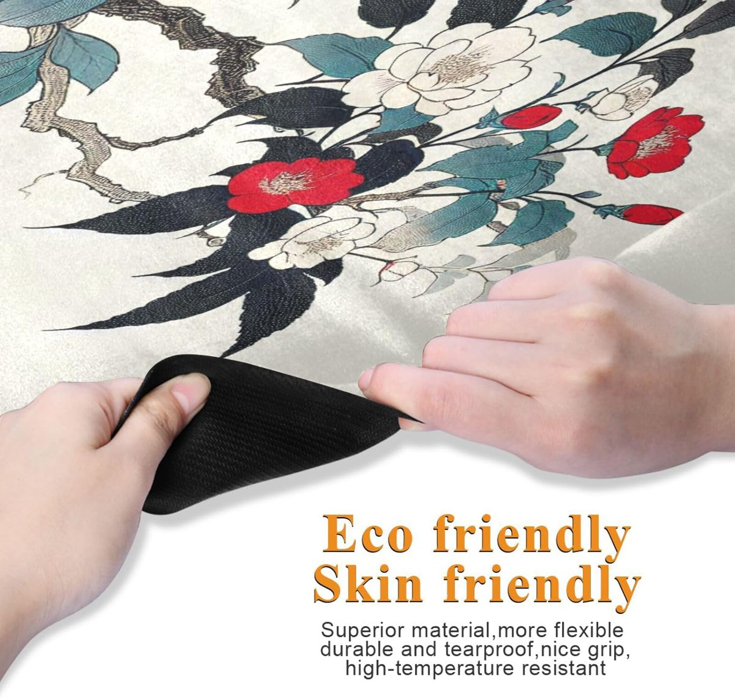 Traditional Chinese Peony Yoga Mat – Non-Slip Foldable Exercise Mat with Oriental Floral Design, Extra Cushion for Comfort